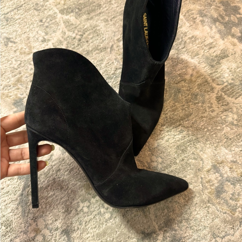 AUTHENTIC SAINT LAURENT SUEDE ANKLE HEELS BOOTS BLACK